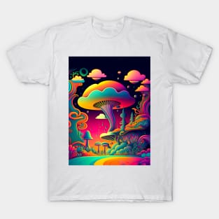 Psychedelic Dream Forest Filled with Colorful Mushrooms T-Shirt